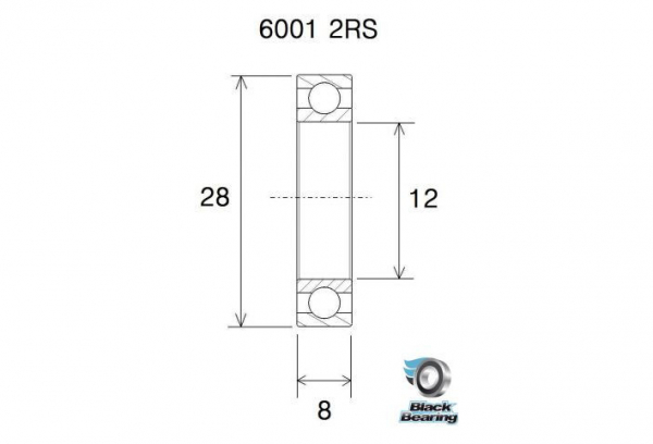 Roulement Black Bearing 6001-2RS 12 X 28 X 8 Mm – Image 2