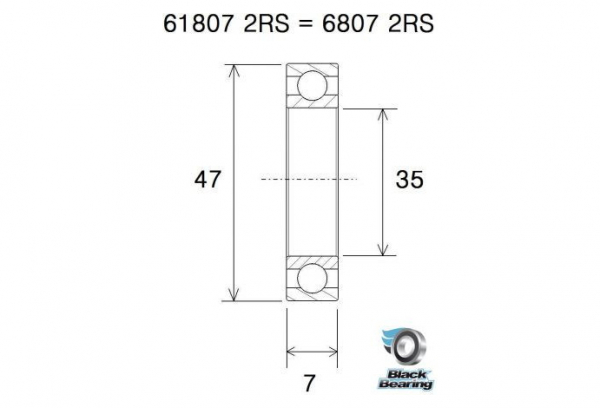 Roulement Black Bearing 61807-2RS 35 X 47 X 7 Mm – Image 2